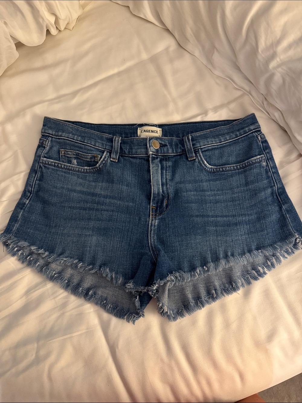 L'AGENCE Distressed Denim Cutoff Shorts - Blue